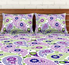 Spaces 104 TC Purple Cotton Double Bed Sheet with 2 Pillow Covers