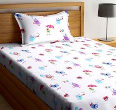 Multicolored Chic Home Kids Monster Hunt 180 TC Cotton Single Bedsheet with One Pillow Cover