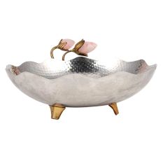 Handmade  Silver Golden Serving Bowl Or Basin With Rose Buds