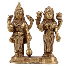 Handmade Golden Brass Vishnu Laxmi Standing Statue