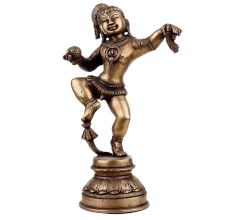 Handmade Antique Finish Brass Dancing Krishna Statue
