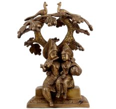 Handmade Brown Brass Radha Krishna Statue Under Kadam Tree