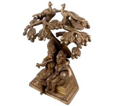 Handmade Brown Brass Radha Krishna Statue Under Kadam Tree