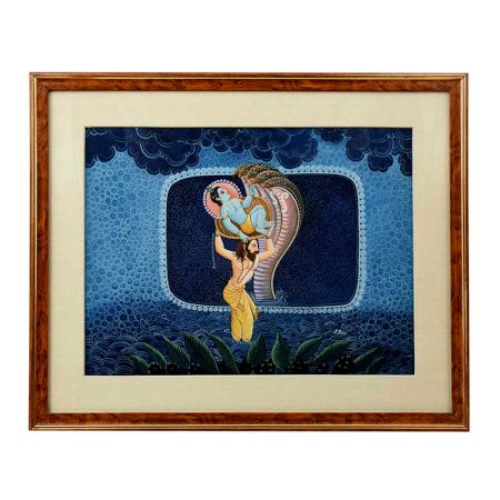 Vasudev Ji crossing the Yamuna with new born Shri Krishna