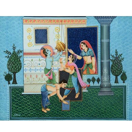 Young Krishna Stealing Butter With His Friends