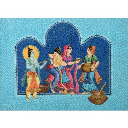 Lord Krishna playing Holi with the Gopis