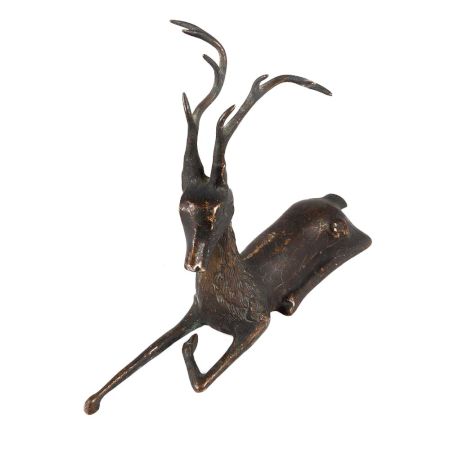 Handmade Brown Brass Sitting Deer Statue