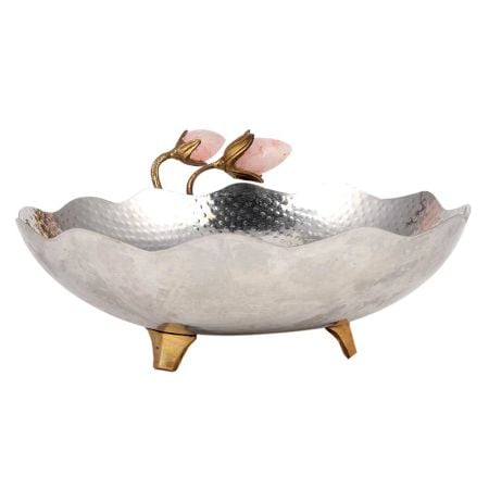 Handmade  Silver Golden Serving Bowl Or Basin With Rose Buds