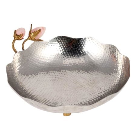 Handmade  Silver Golden Serving Bowl Or Basin With Rose Buds