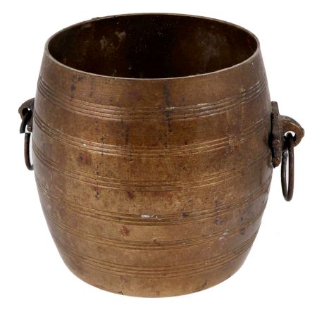 Handcrafted Brown Brass Planter Pot with 2 Ring Handles