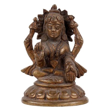 Handmade Brown Brass Goddess Laxmi Statue on Lotus Base