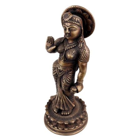 Handmade Brown Brass Indian Goddess Statue In Blessing Pose