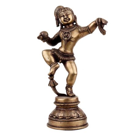 Handmade Antique Finish Brass Dancing Krishna Statue