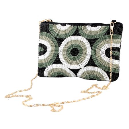 Black Multicolored Rings Glass Bead And Cotton Bridal Or Party Clutch