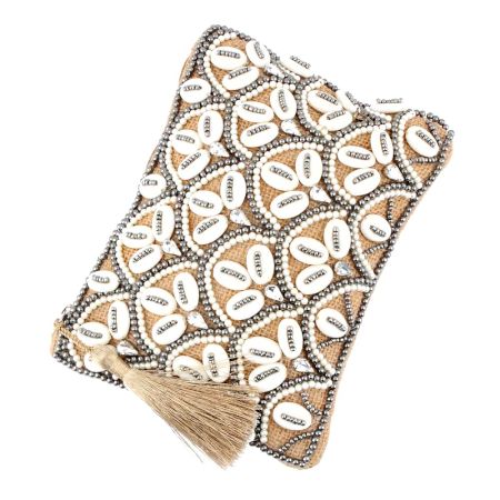 Handmade Natural Beaded And Tassle Bag