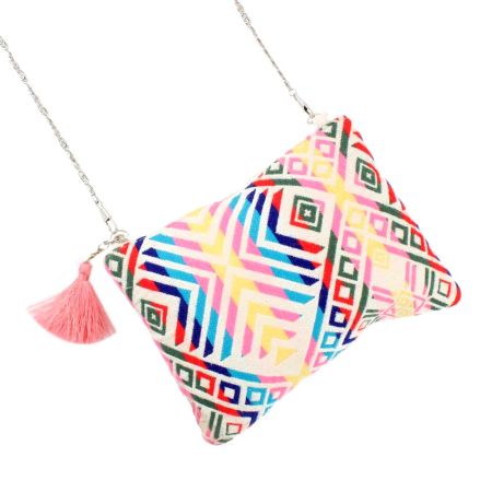 Pink Colour Splash Jacquard Bohemian Jute Sling Clutch