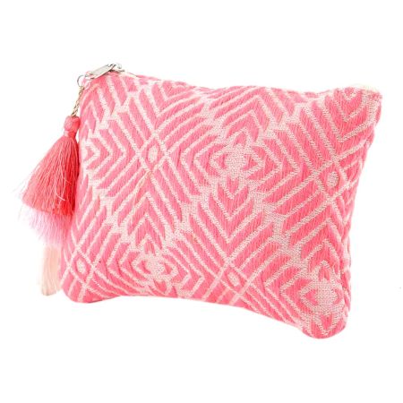 Hand Embroidered Pink CottonClutch Bag With Side Tassle