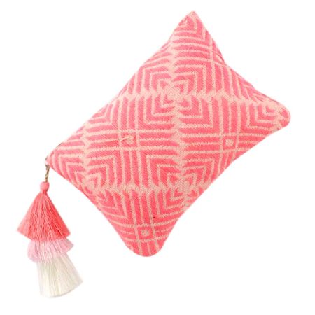 Hand Embroidered Pink CottonClutch Bag With Side Tassle