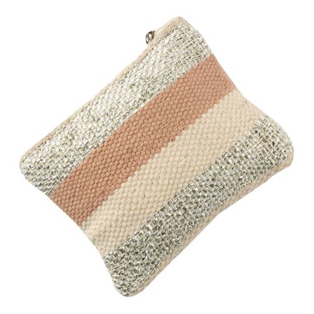 Multicolored Stripe  Handloom Dari With Lurex Ziptop Clutch Bag