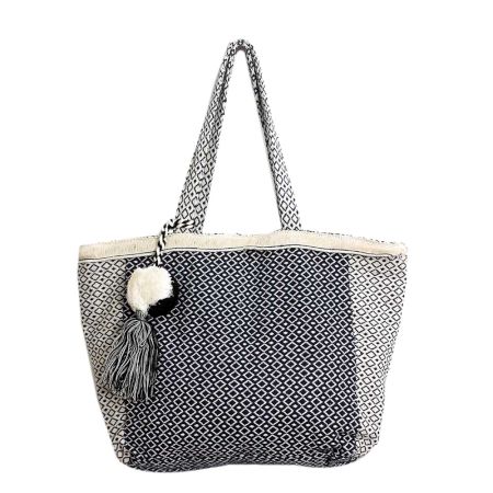 Navy Blue Woven Beach Cotton Tote Bag