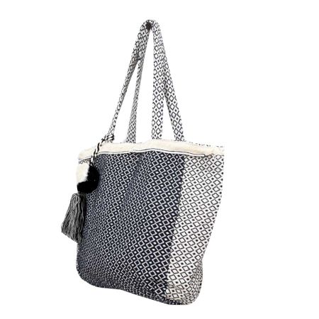 Navy Blue Woven Beach Cotton Tote Bag