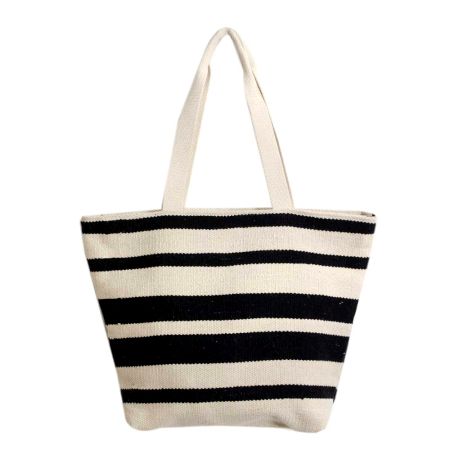 Black And White Striped Jaquard Large Cotton Tote Bag