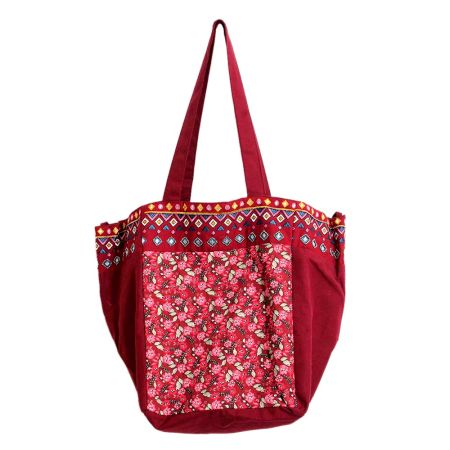 Burgundy Printed Large Cotton Totoe Bag