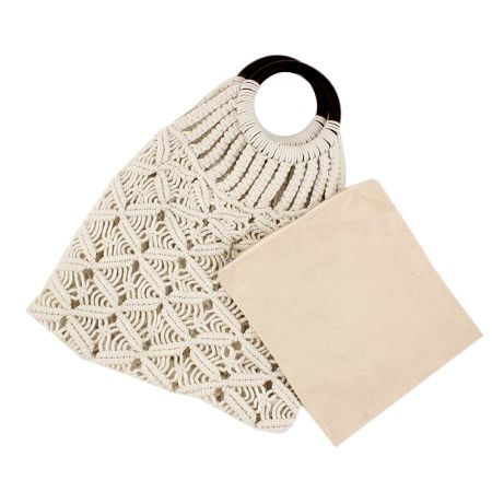 Hand Woven Cream Jute Tote Bag with Wooden Handle