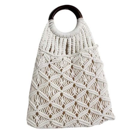 Hand Woven Cream Jute Tote Bag with Wooden Handle