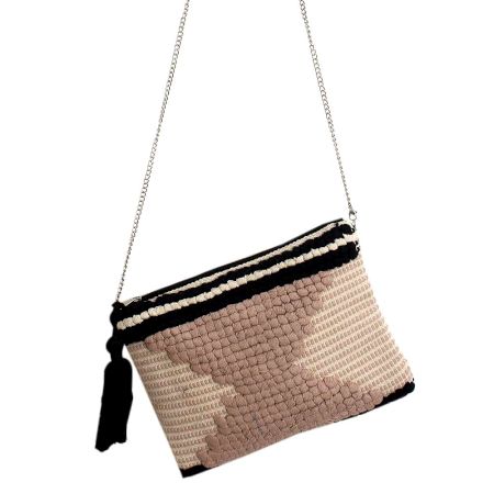 Blush And Black Cotton Hanicraft Geometric-Woven Sling Bag