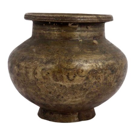 Handmade Brown Patina Etched Brass Water Storage Pot