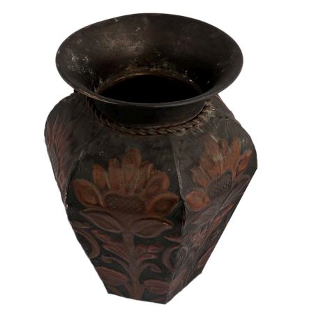 Brass Brown Floral Leafy Paterned Flower Vase
