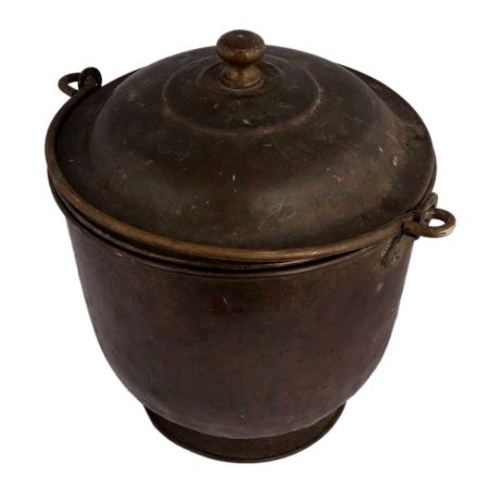 Handmade Heavily Patinated Brass Bucket With Lid
