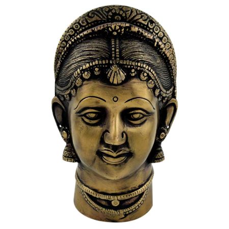Hand Crafted Black Patina Brass Parwati Gauri Face Statue Gangaur
