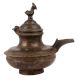 Handmade Brown Brass Oil Pot With Bird Finial Lid