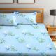 Multicolored Leaves In Turquoise Cotton180 TC Printed Double Bedsheet with Two Pillow Cover