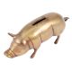 Handmade Golden Brass Pig Figurine Coin Bank