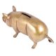 Handmade Golden Brass Pig Figurine Coin Bank