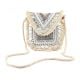 Natural Beaded And  Coin Flap Clutch Bag