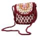 Burgundy And White Heavy Hand Embroidery Foldover Cluch Bag With Coins