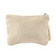 White Flower On Beige Emboidered Cotton Zip Top Bag