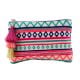 Multicolored ZipTop Jaquard Cotton Zip Top Clutch Bag With Tassle