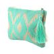 Blue Embroidered ZipTop Jaquard Lurex Zip Top Clutch Bag