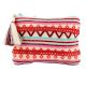 Pink Colorful Hand Embrodered Zip Top Clutch Bag With Tassle