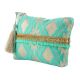 Green Embroidered ZipTop Jaquard Lurex Zip Top Clutch Bag
