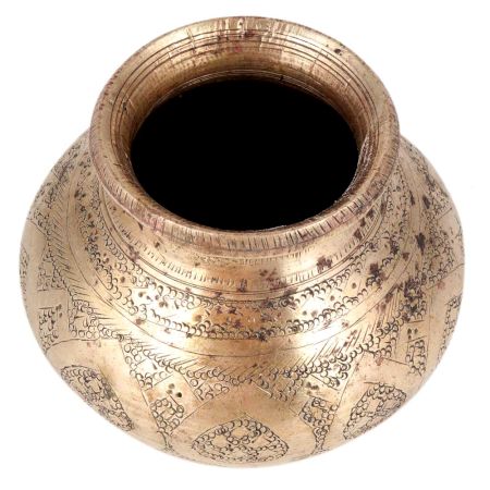 Brass Golden Pooja Lota Kalash Swastik Hand Engraved Design