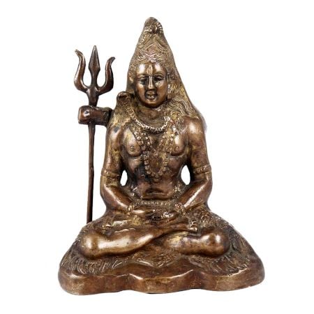 Handmade Brown Brass Lord Shiva Meditation Statue