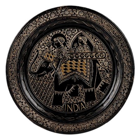 Black And Golden Brass Wall Hanging Plate With Bidri Work