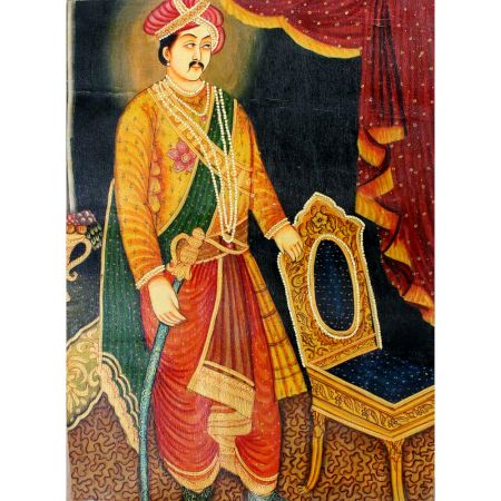 Life Size Portrait Painting Of Indian Raja Or Emperor