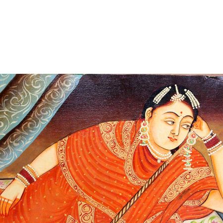 Indian Munhall Painting Of Maharani With a Hookah